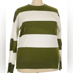NWT Green and White Crew Neck Sweater with Bold Stripes. Size 3X.